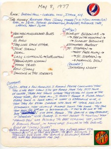 Setlist from Cornell '77